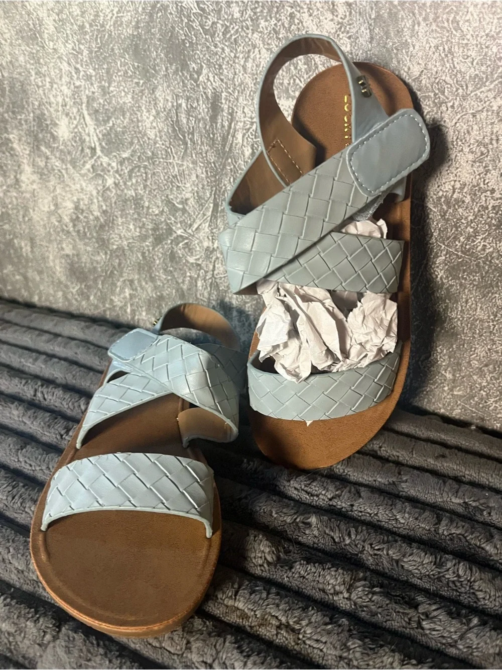 Lucky Brand Leather Light Blue Woven Strap Kids' Slide Sandals New 3y